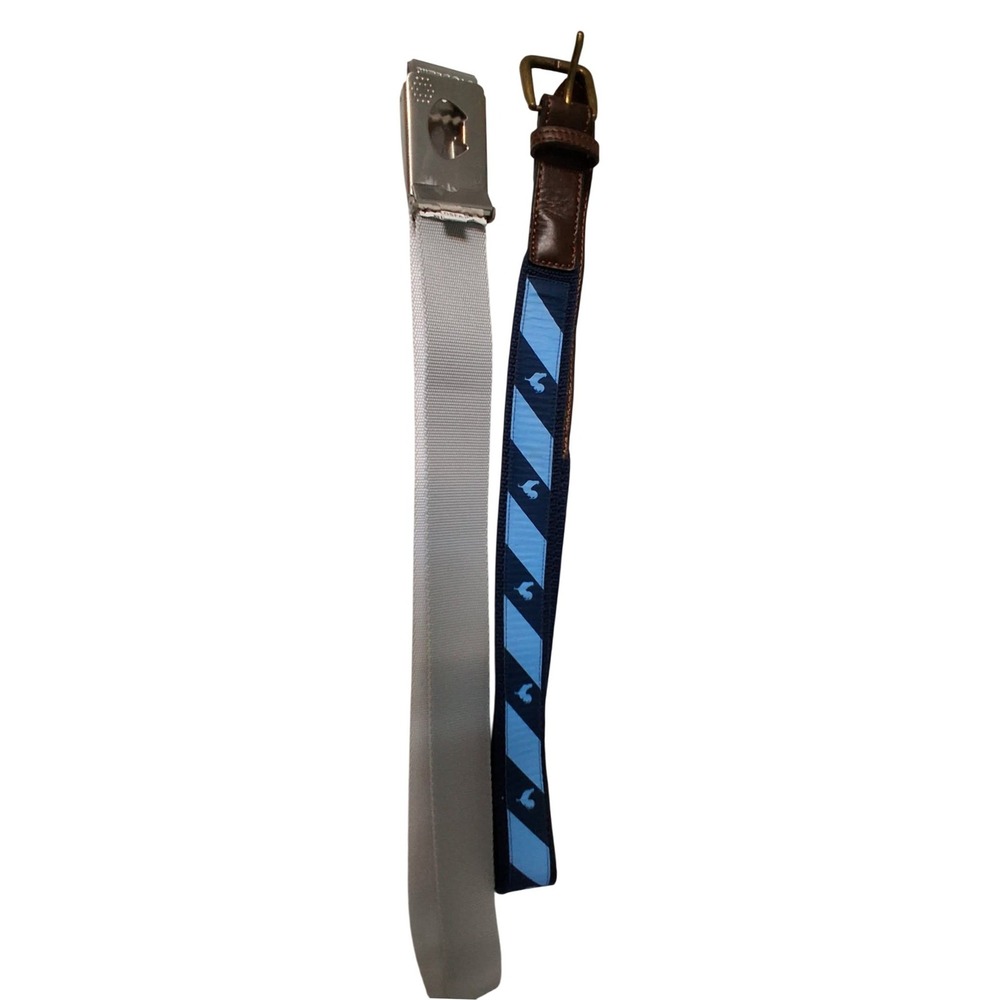 Lot of 2 Mens Golf Belts Puma Grey Web Bottle Opener Buckle Levelwear Navy Blue